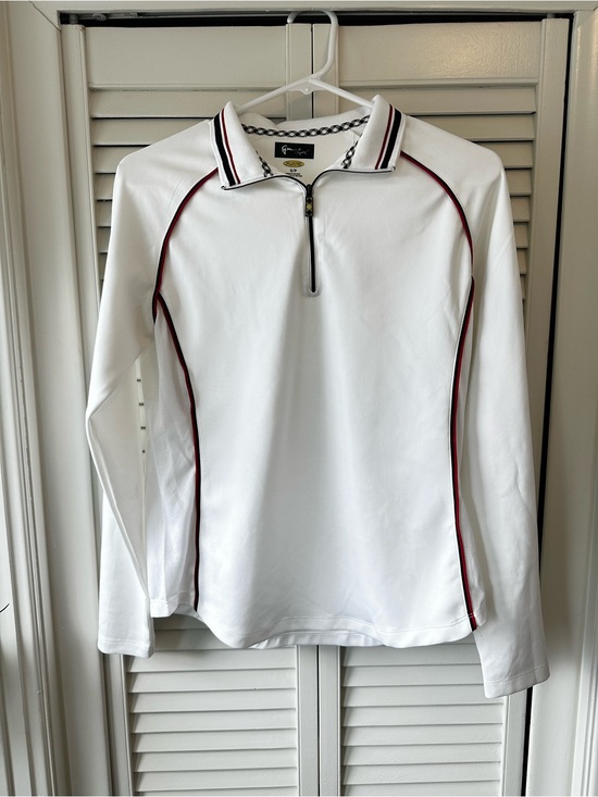 Greg Norman Collection Jackets & Blazers - Greg Norman Golf White PlayDry Zip-Front Top with Black Trim‎